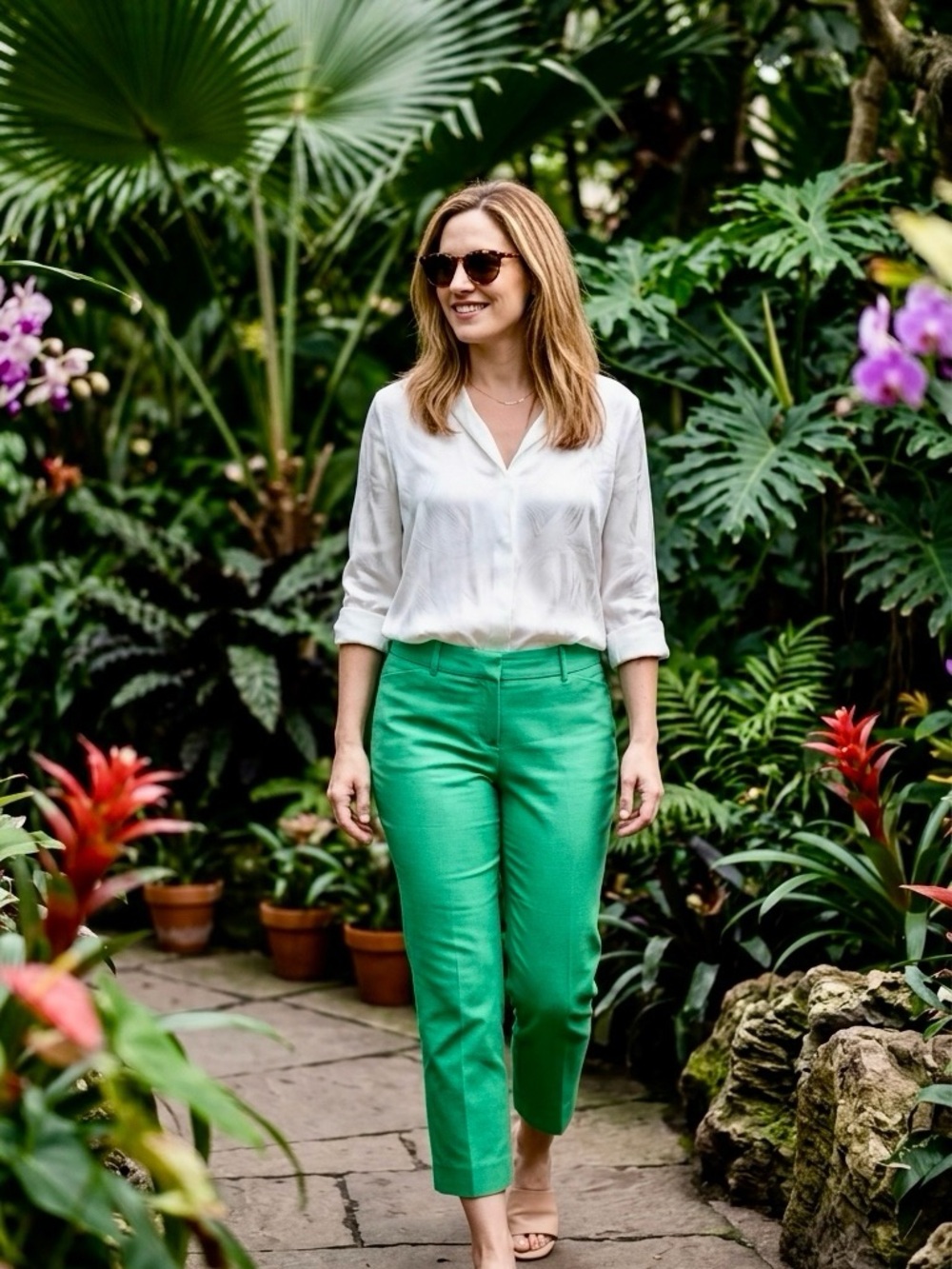 New York & Company Green Stretch Capri Pants Size 14